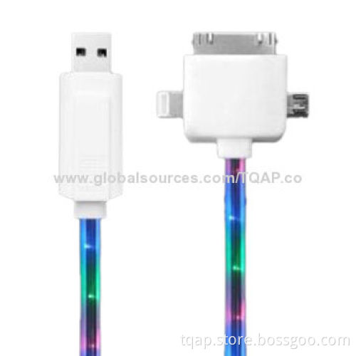 LED Flash Light (3 Fiber Wires) USB 3-in-1 Cables, 1.0m Length